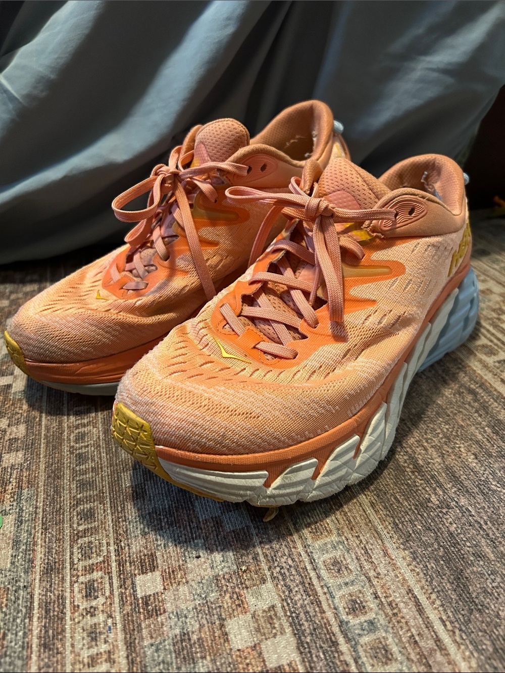 Hoka Peach and Yellow Women's Athletic Running Shoes